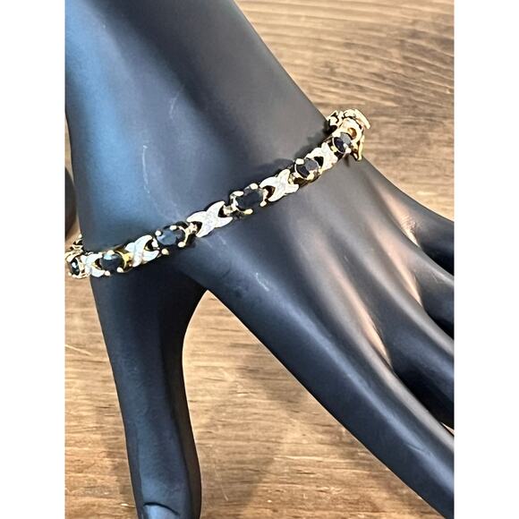 Sterling Silver 925 PAJ China Bracelet Gold Vermeil Black Stone Tennis Link 7.5” - Picture 5 of 9